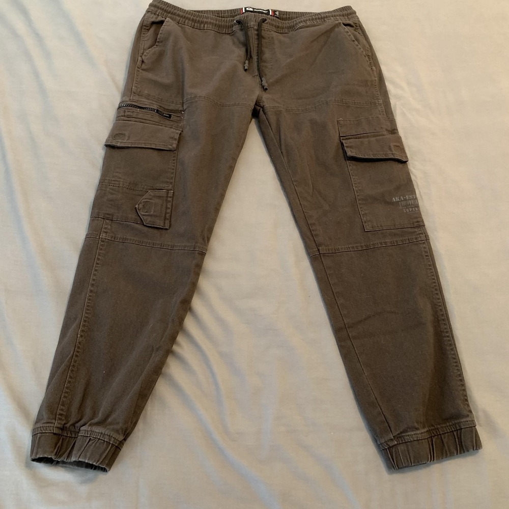 Akademiks Jogger Pants Mens Large Gray Cargo Elastic Waist Cuffed Cotton Stretch